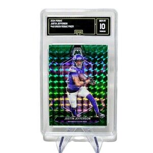 JUSTIN JEFFERSON Panini Green Mocaic Prizm GEM MINT 10 Vikings #143 2024!